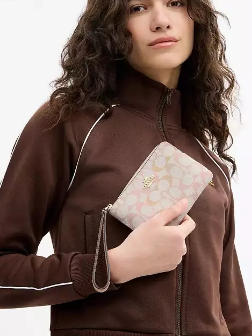 Coach Corner Zip Wristlet In Pretty Signature Canvas (Gold, pink, chalk white) - Picture 8 of 8